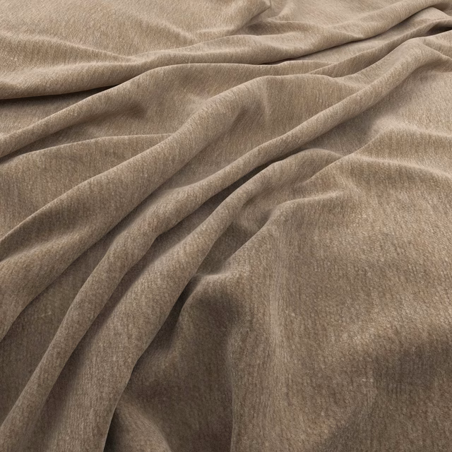 Warm mushroom taupe fabric with softly brushed texture draped in deep folds