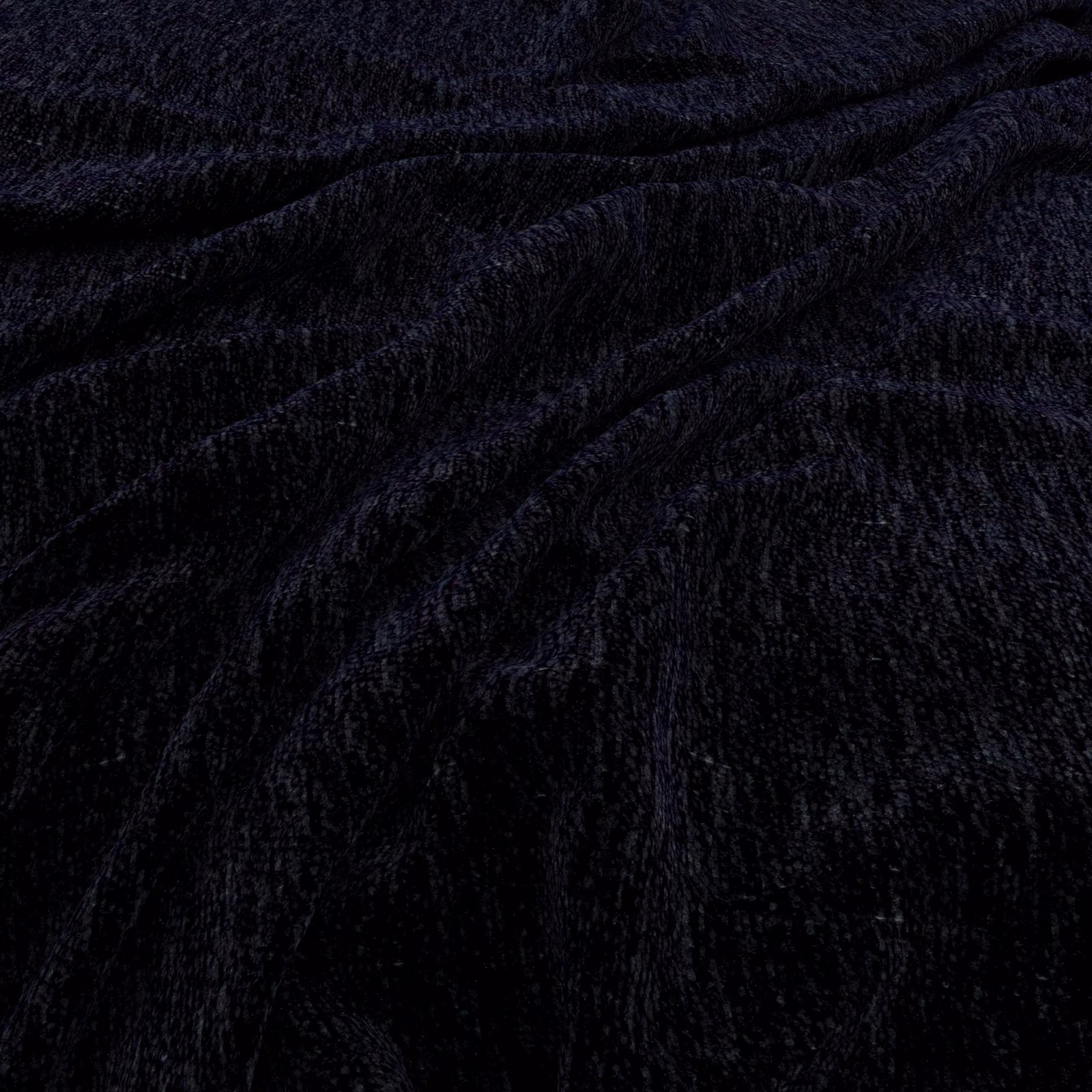 Deep midnight-blue plush fabric with directional pile and subtle navy highlights in folds