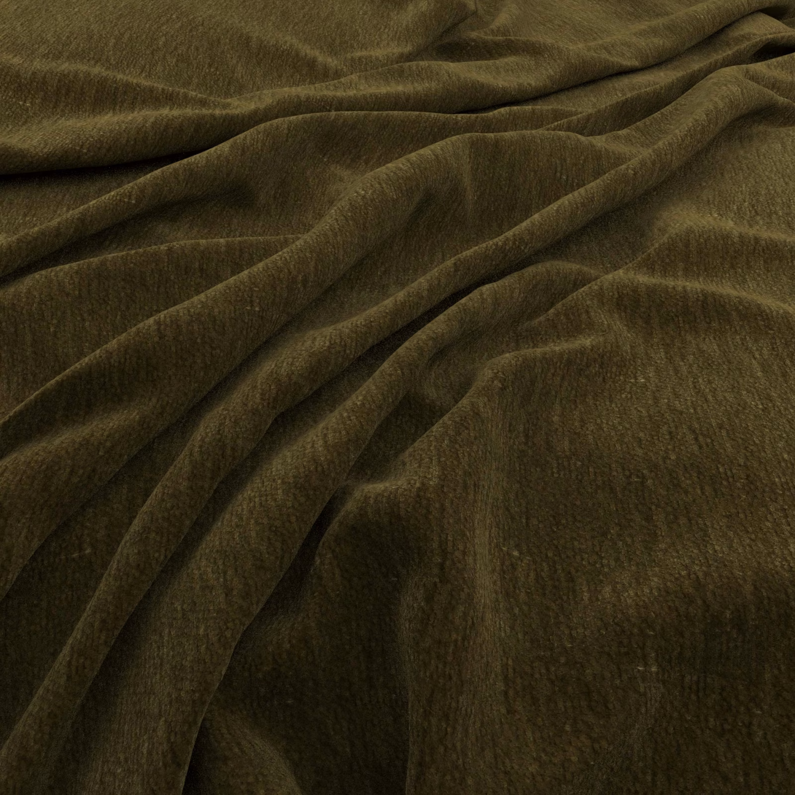 Dark moss-olive cloth with short velvety pile and softly folded directional sheen