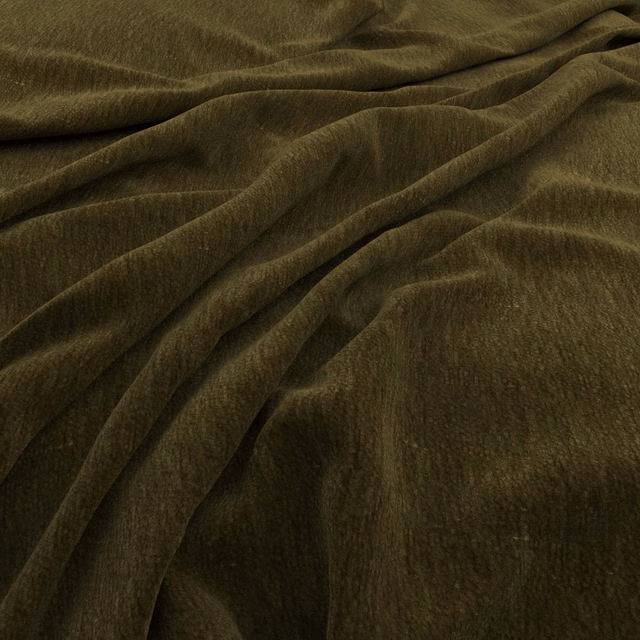 Dark moss-olive cloth with short velvety pile and softly folded directional sheen