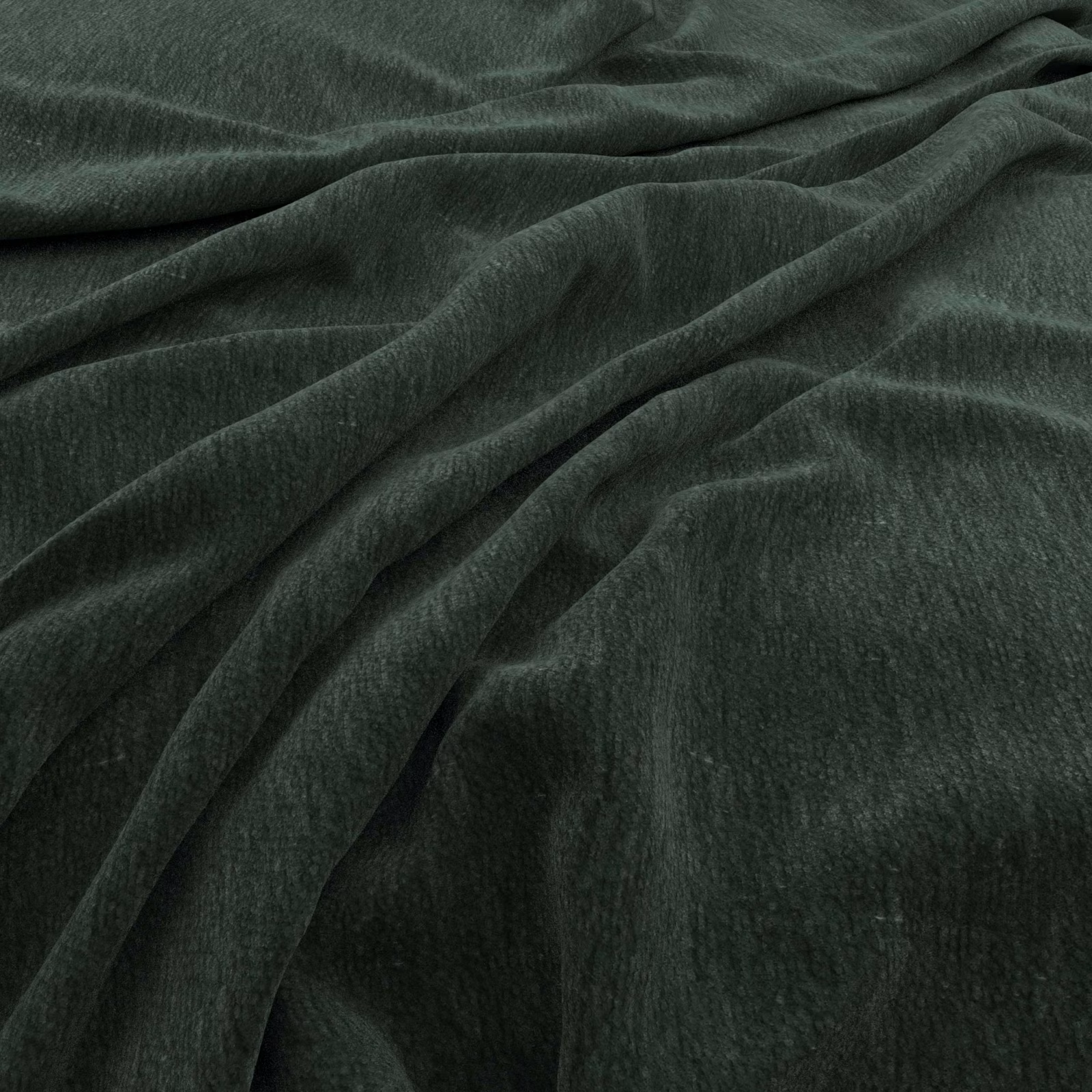 Deep forest-green velvet-like fabric with fine nap and softly reflective folds