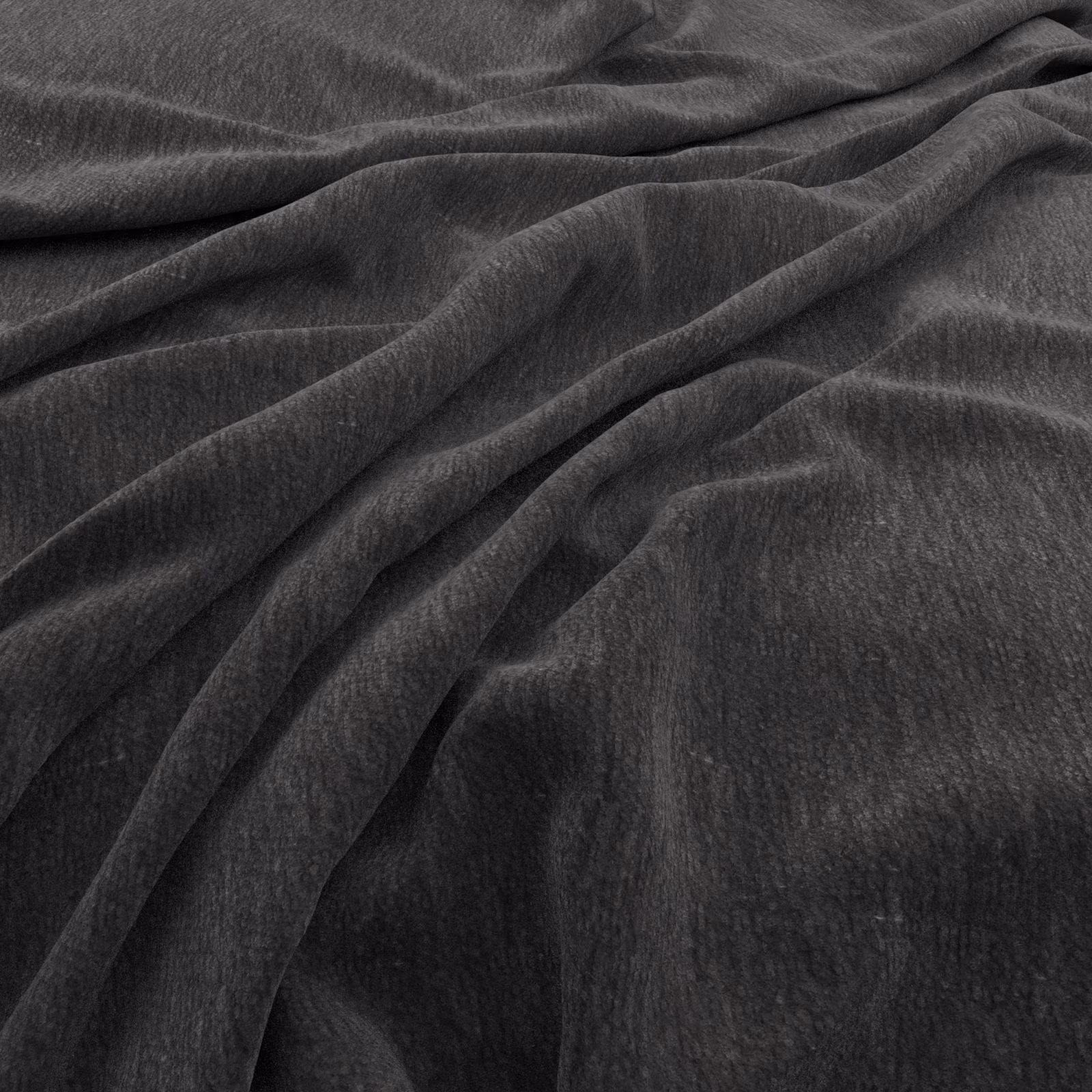 Dark pewter-grey plush fabric with fine vertical nap, folded to show soft sheen