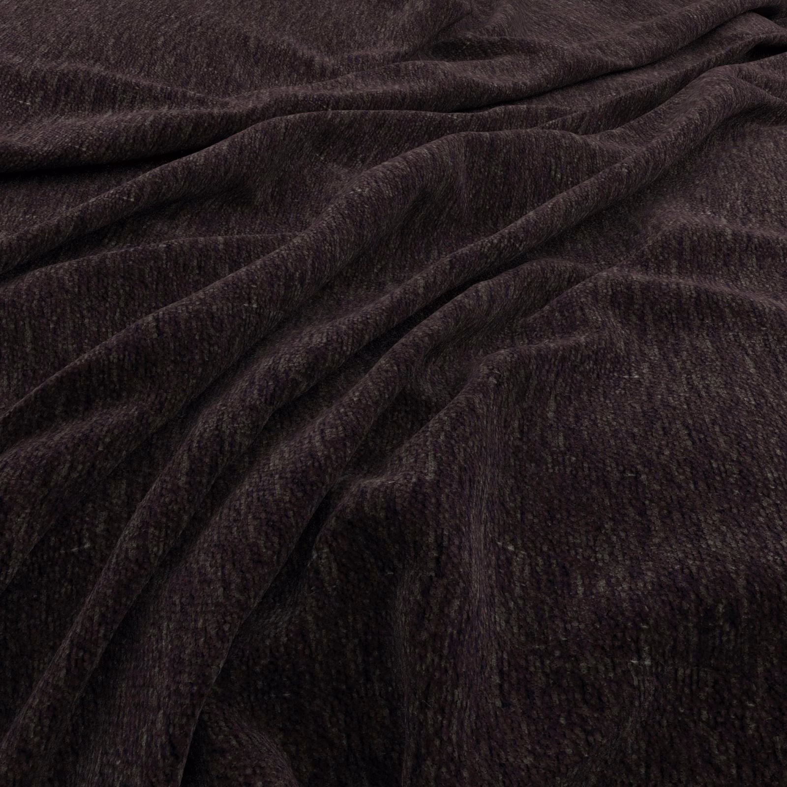 Deep raisin-brown fabric with brushed linear texture folded into soft ripples
