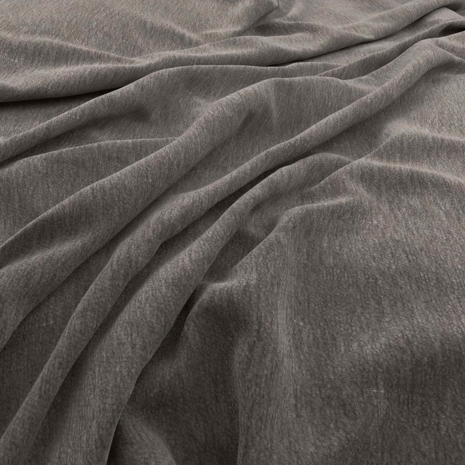 Smoky charcoal-grey textile with fine brushed texture gathered into soft folds