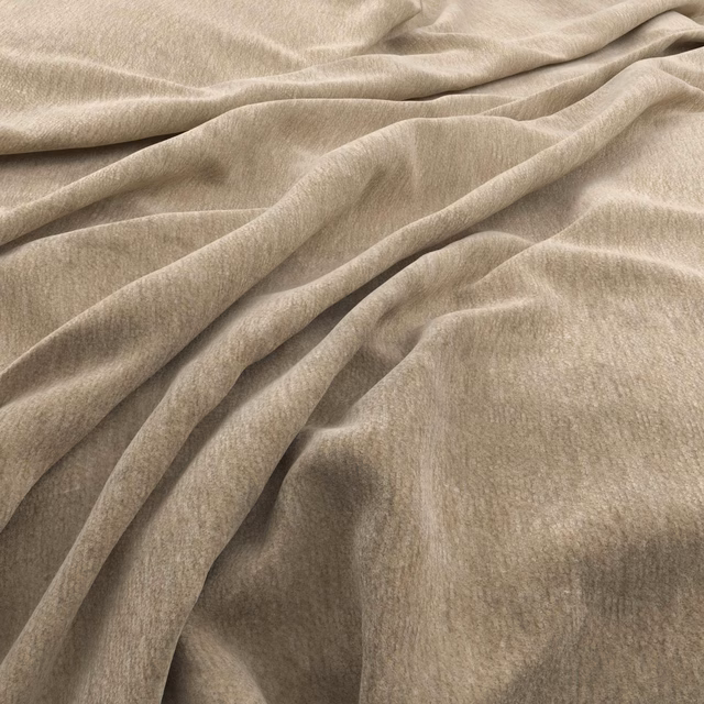 Warm mushroom taupe fabric with a softly brushed sheen gathered into fluid folds