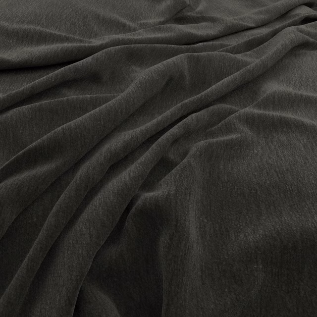 Dark slate-grey brushed pile fabric gathered into soft, dimensional folds