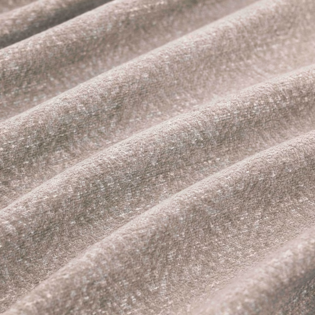 Warm taupe-grey woven fabric with mottled texture draped in soft rounded folds