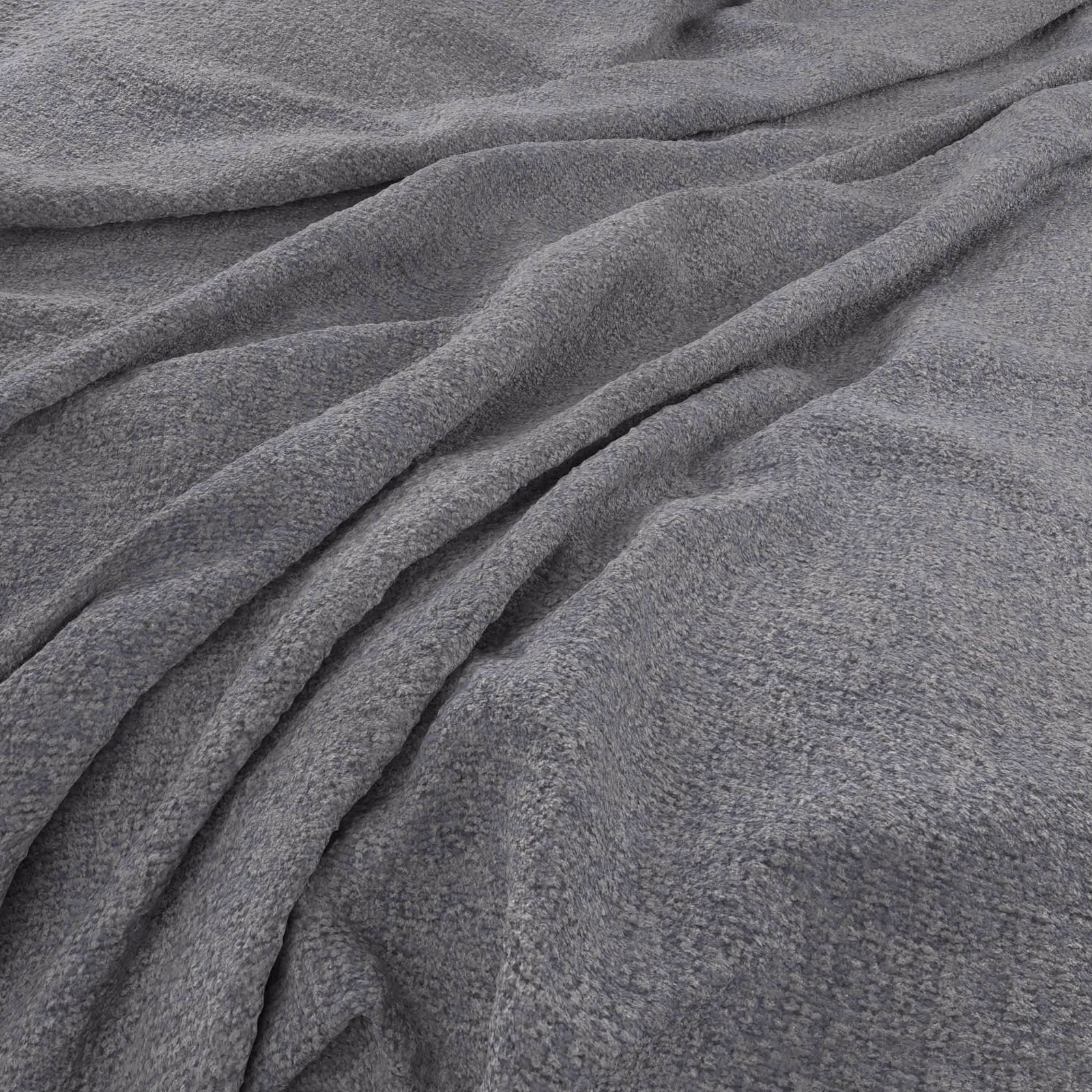 Close-up of cool charcoal-grey fabric with mottled texture and soft flowing folds