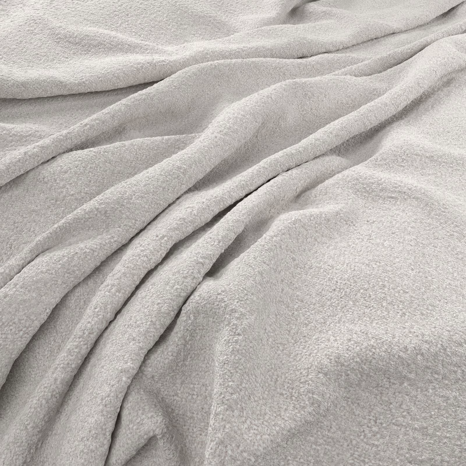 Pale cloud-grey fabric with a softly nubby surface arranged in loose folds