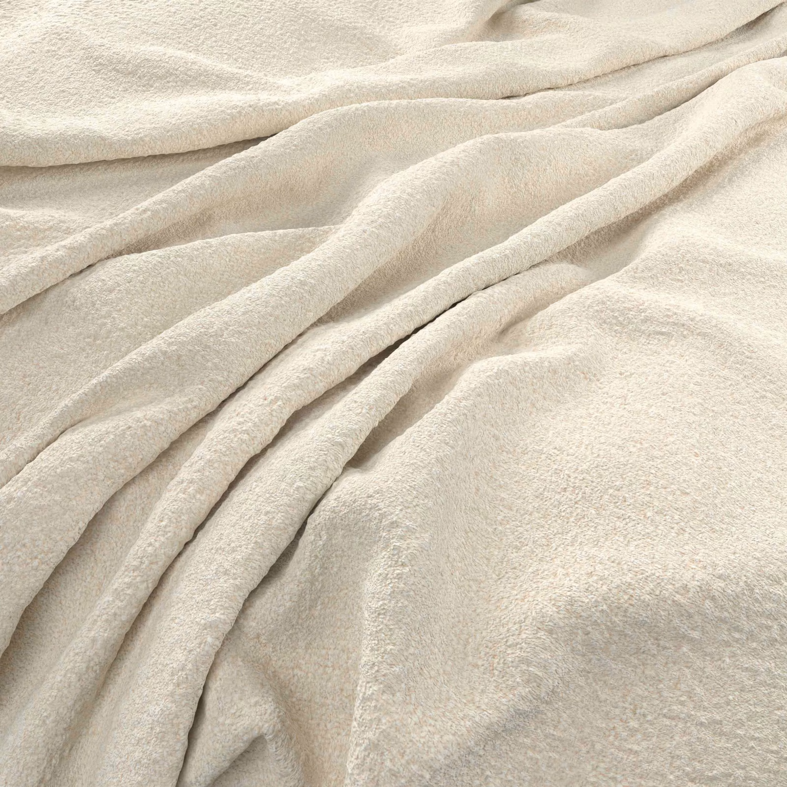 Warm ivory textile with a softly napped surface arranged in rounded, flowing folds