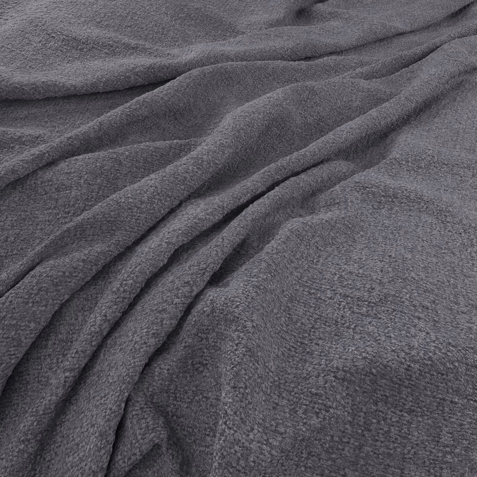 Deep charcoal-grey fabric with fine brushed texture falling into soft diagonal folds