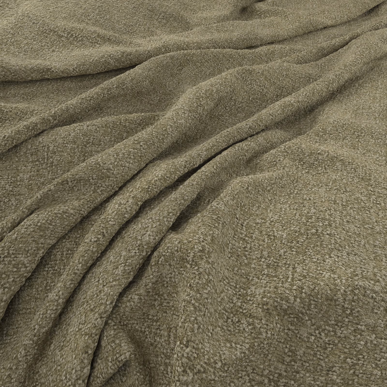 Mottled olive-grey nubby fabric with a softly folded, tactile surface