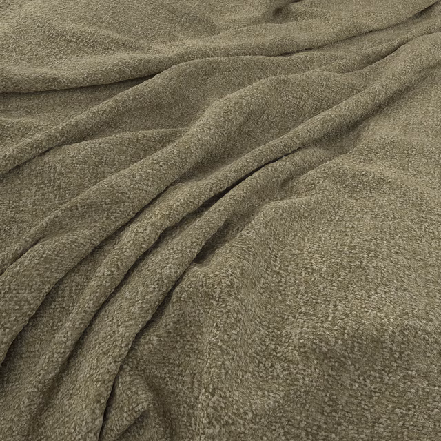 Mottled olive-grey nubby fabric with a softly folded, tactile surface