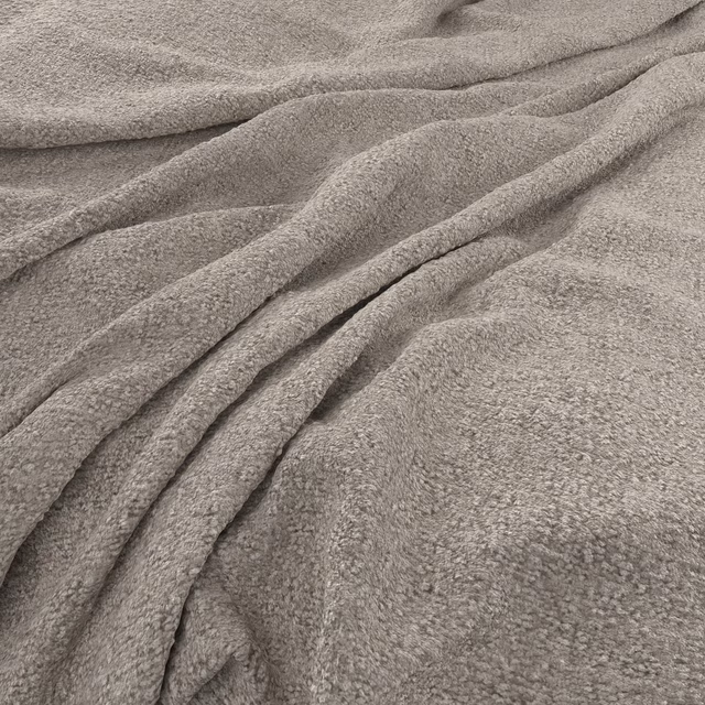 Draped close-up of muted pebble taupe fabric with a soft nubby texture