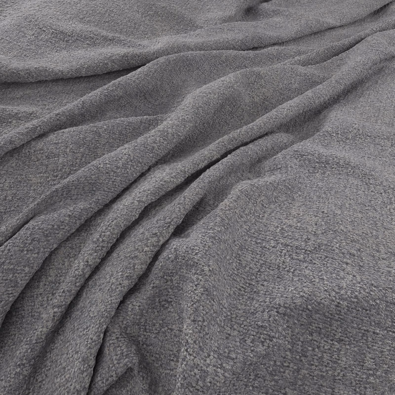 Mottled mid-grey fabric with a softly napped texture draped in deep folds