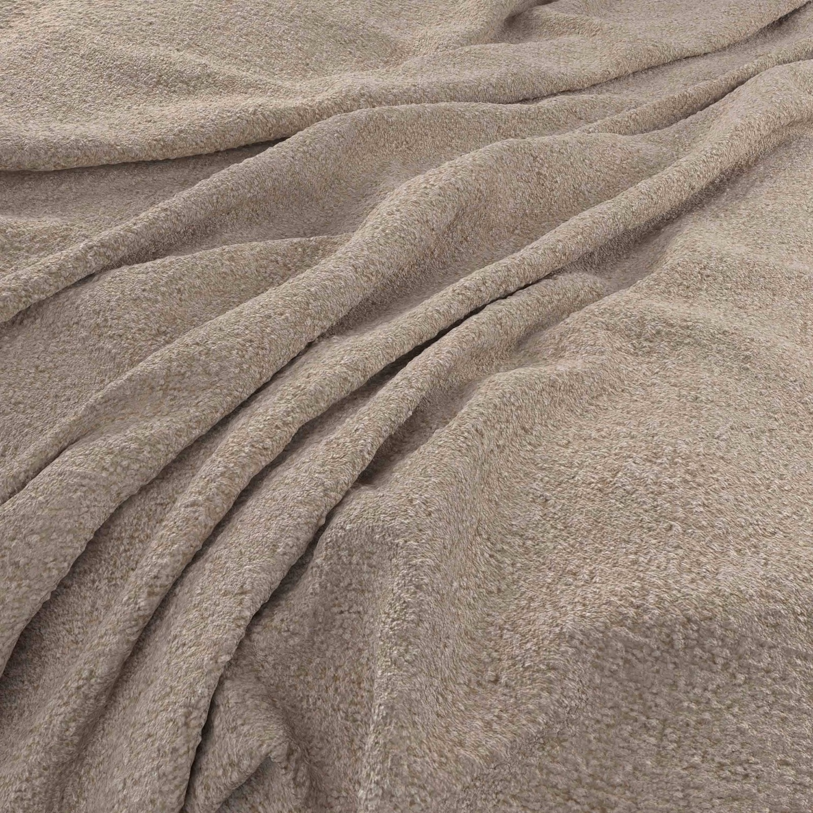 Warm stone-taupe fabric with a softly napped, pebbled texture in gathered folds