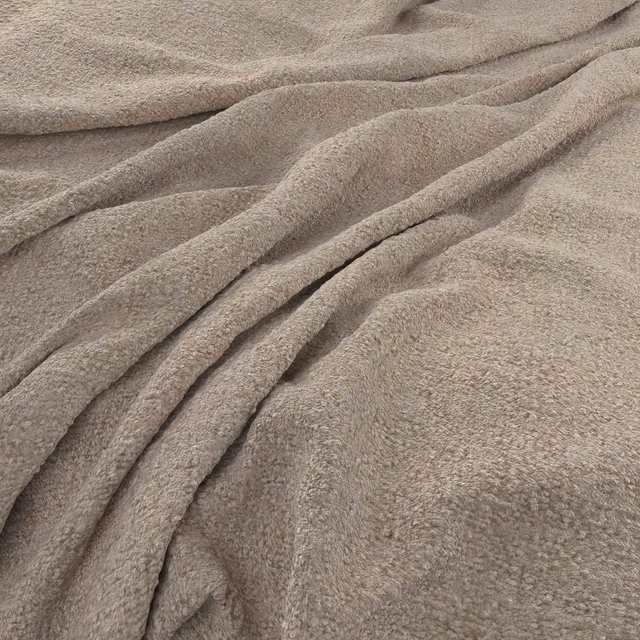 Warm stone-taupe fabric with a softly napped, pebbled texture in gathered folds