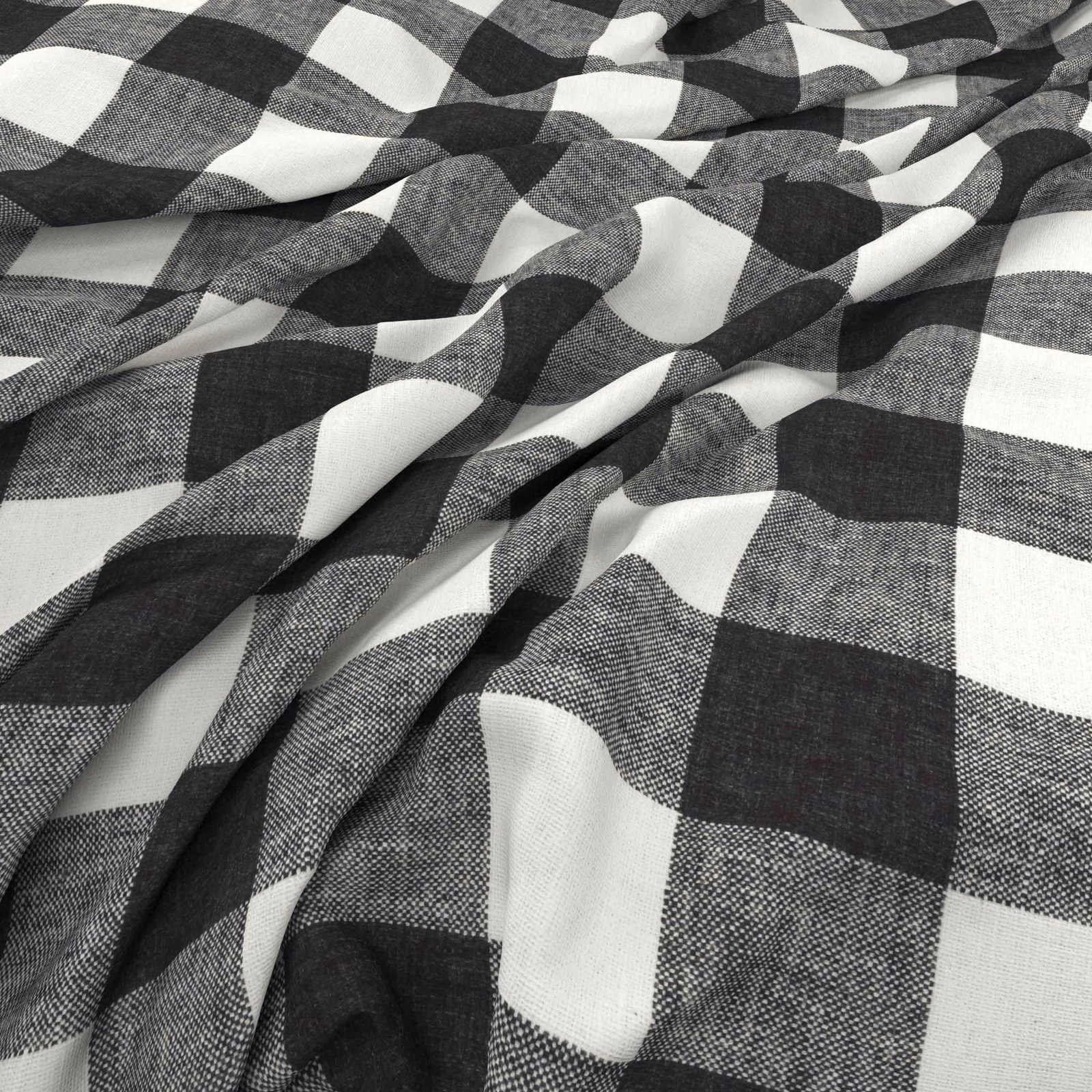 Charcoal, grey and white geometric check with a fine woven texture in soft folds