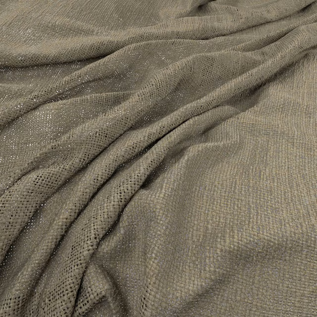 Muted bayleaf olive woven fabric with open texture, shown in soft folded close-up