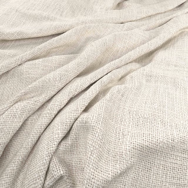 Pale chalk woven fabric with a fine nubby grid texture and soft folds