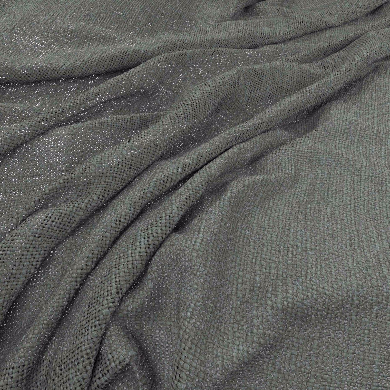 Muted fjord blue-green nubby weave shown in soft, gathered folds