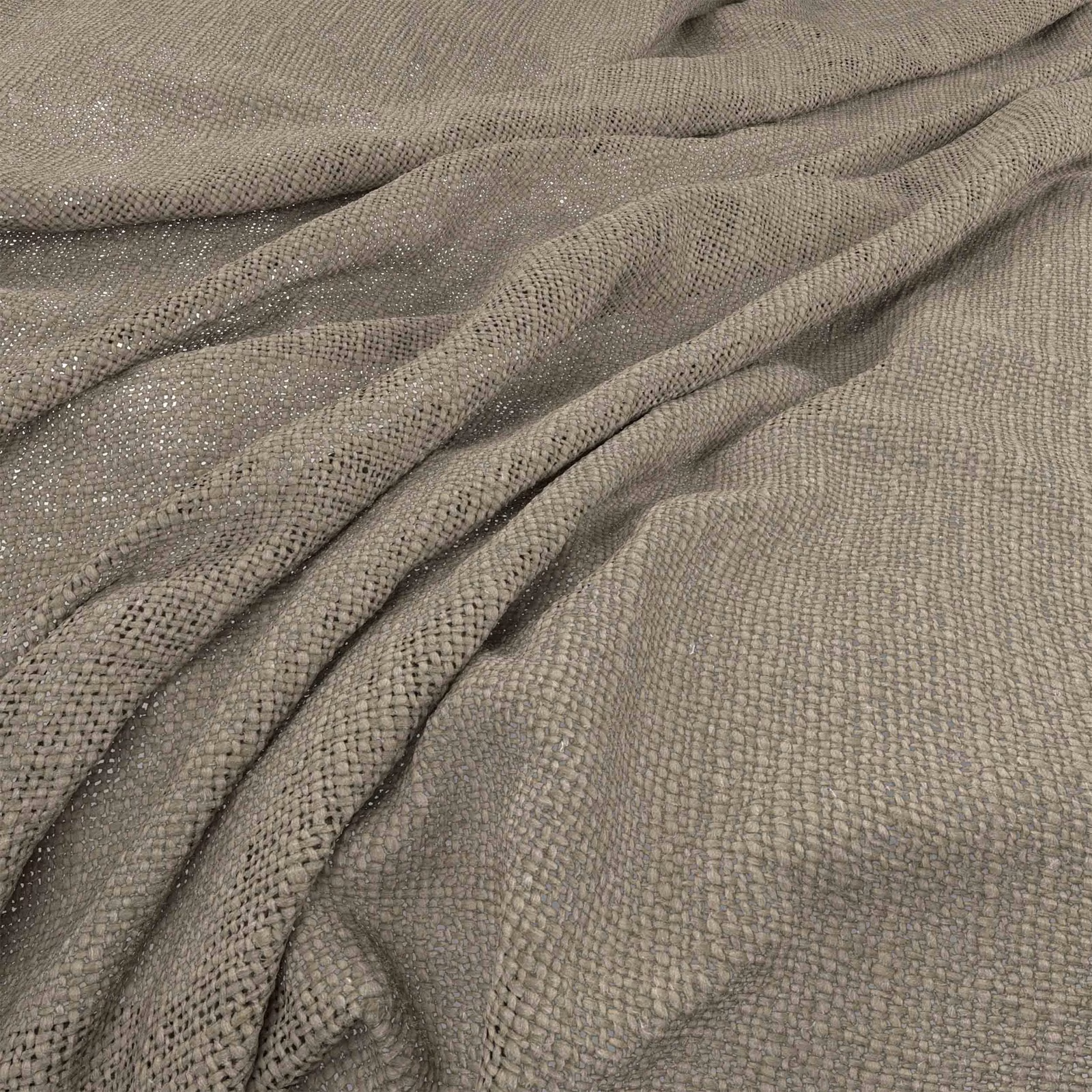 Warm greyed taupe textile with a small nubby weave falling into soft folds