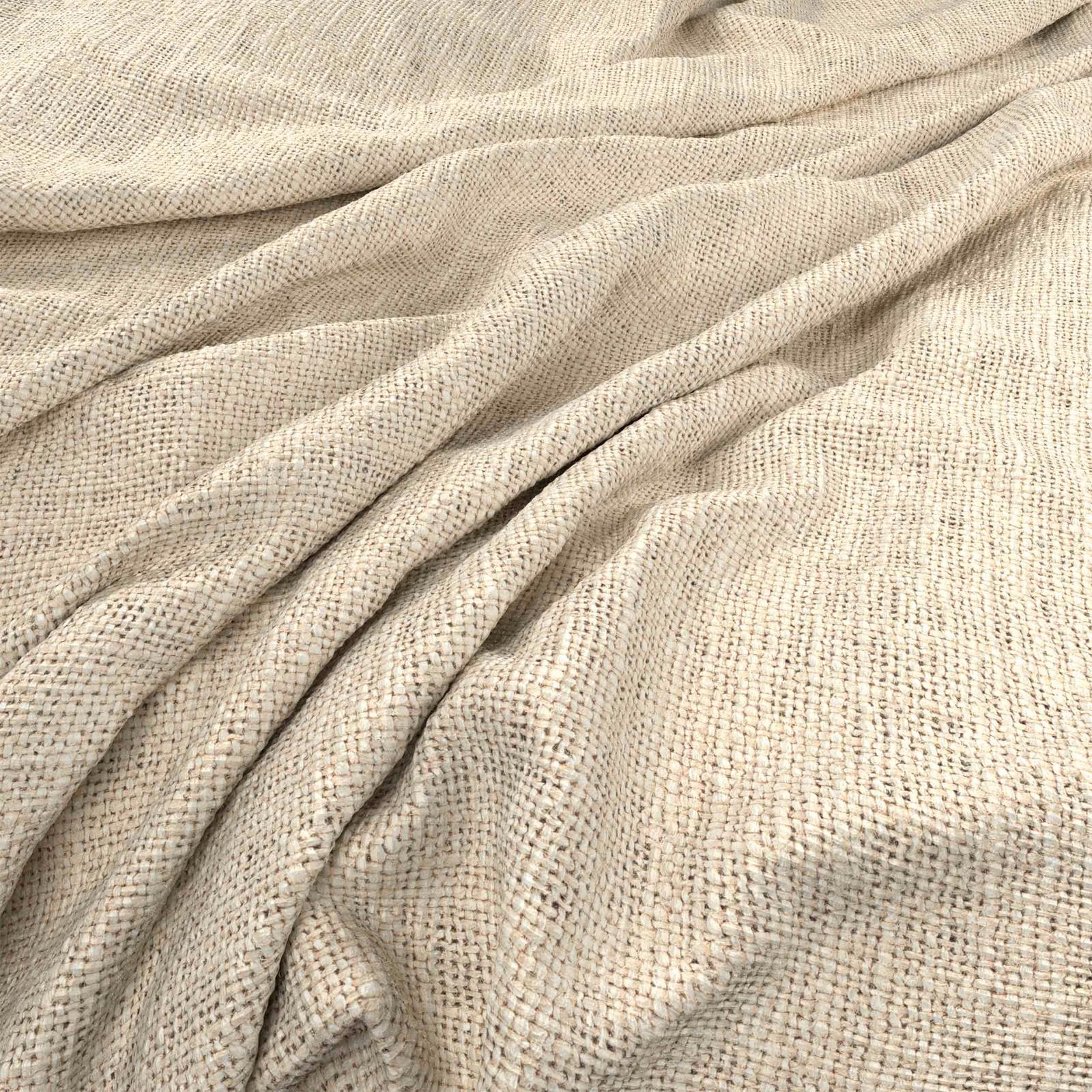 Warm milk-cream fabric with an open flecked weave gathered into soft folds