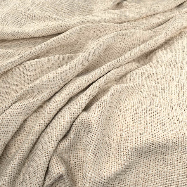 Warm milk-cream fabric with an open flecked weave gathered into soft folds