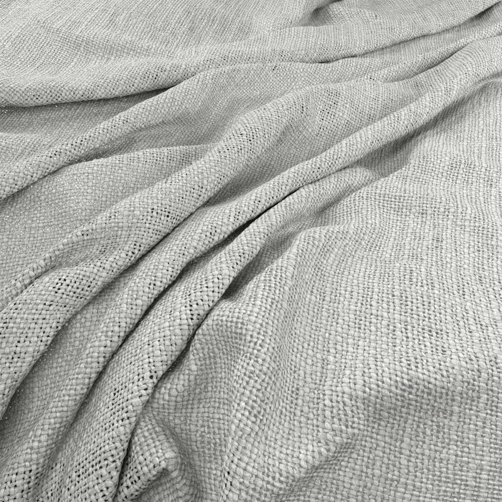 Cool pale grey Bruges fabric with open pebbled weave in soft folds