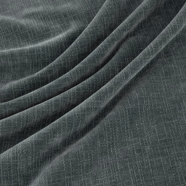Deep blue-green charcoal fabric with fine crosshatch weave gathered into soft folds