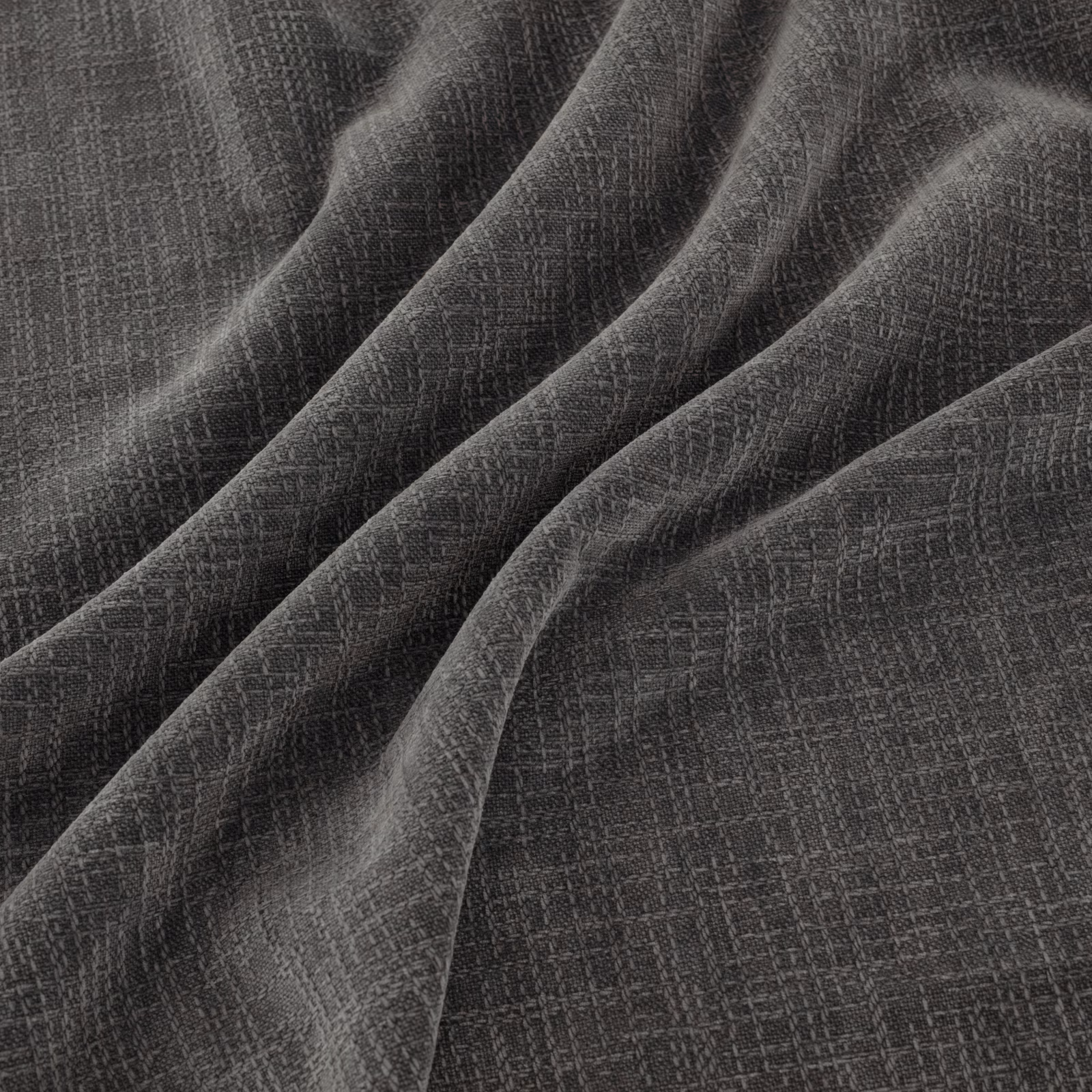 Charcoal-grey Bugatti fabric with fine crosshatch weave falling in soft folds