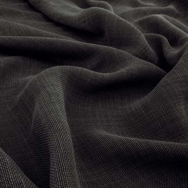 Deep charcoal plain woven fabric draped in soft folds with a fine textured surface