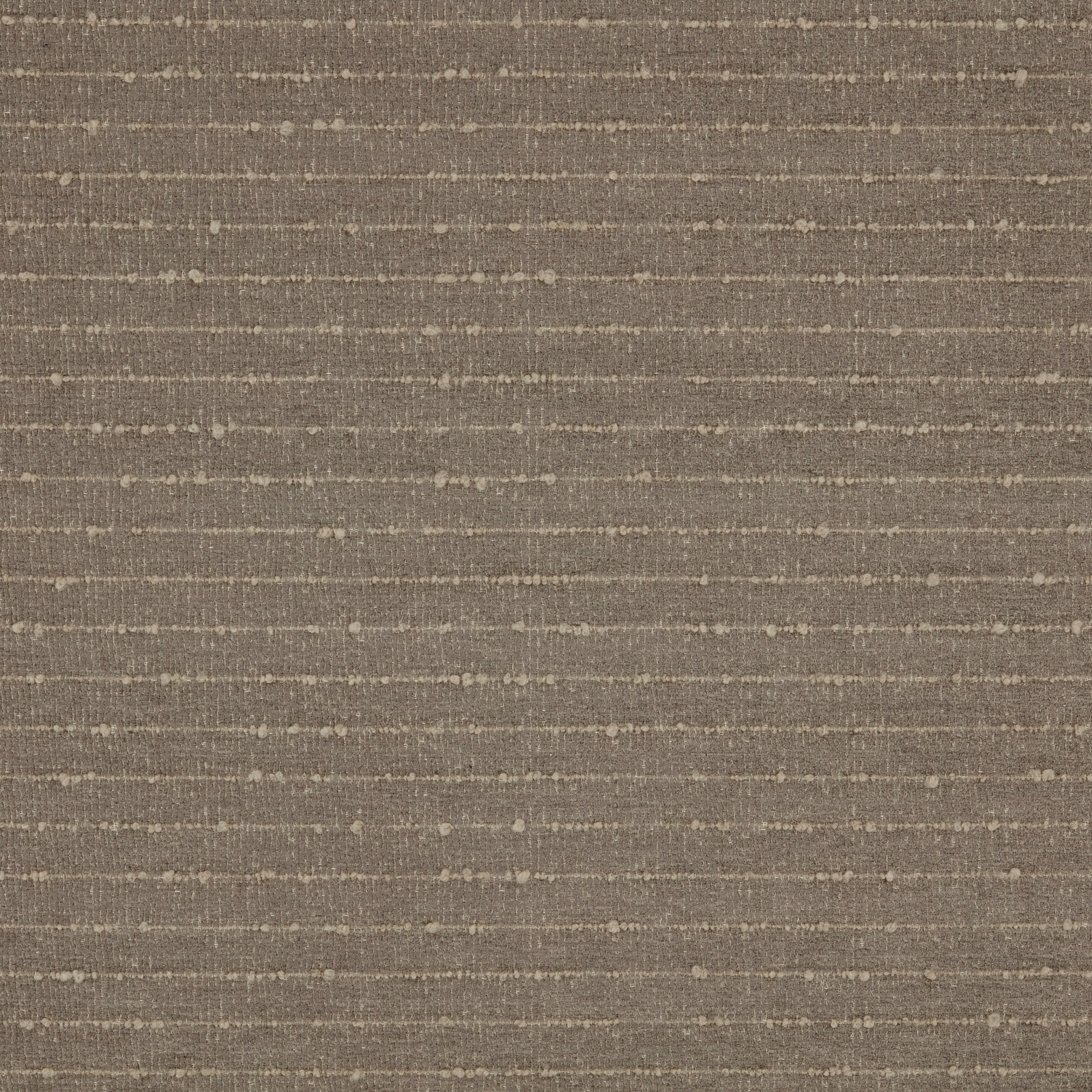 Warm taupe upholstery fabric with fine horizontal striations and dotted slubs