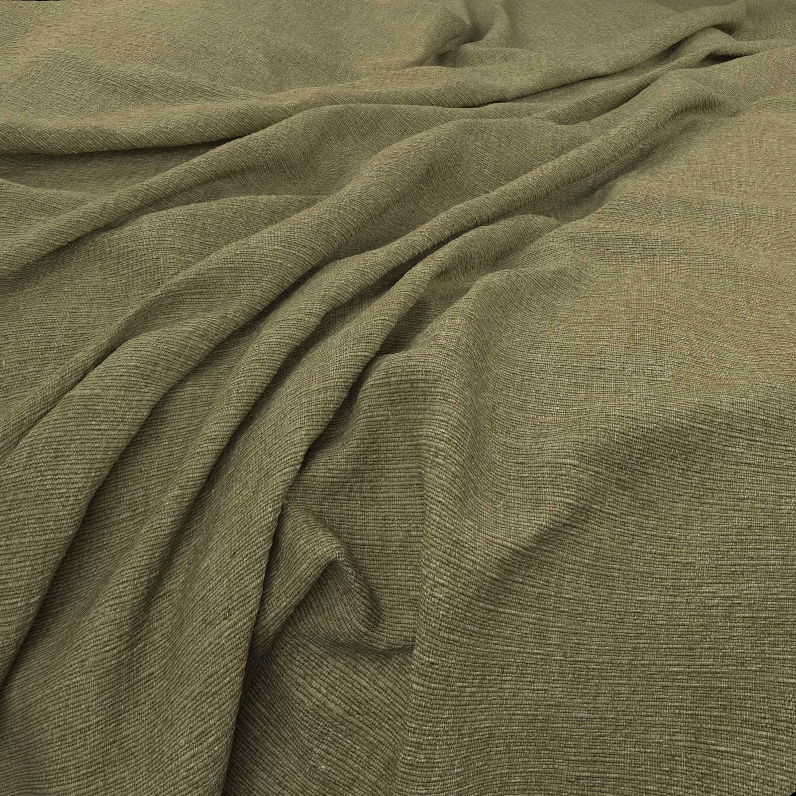 Draped muted olive-green fabric showing fine horizontal ribbed texture and soft folds
