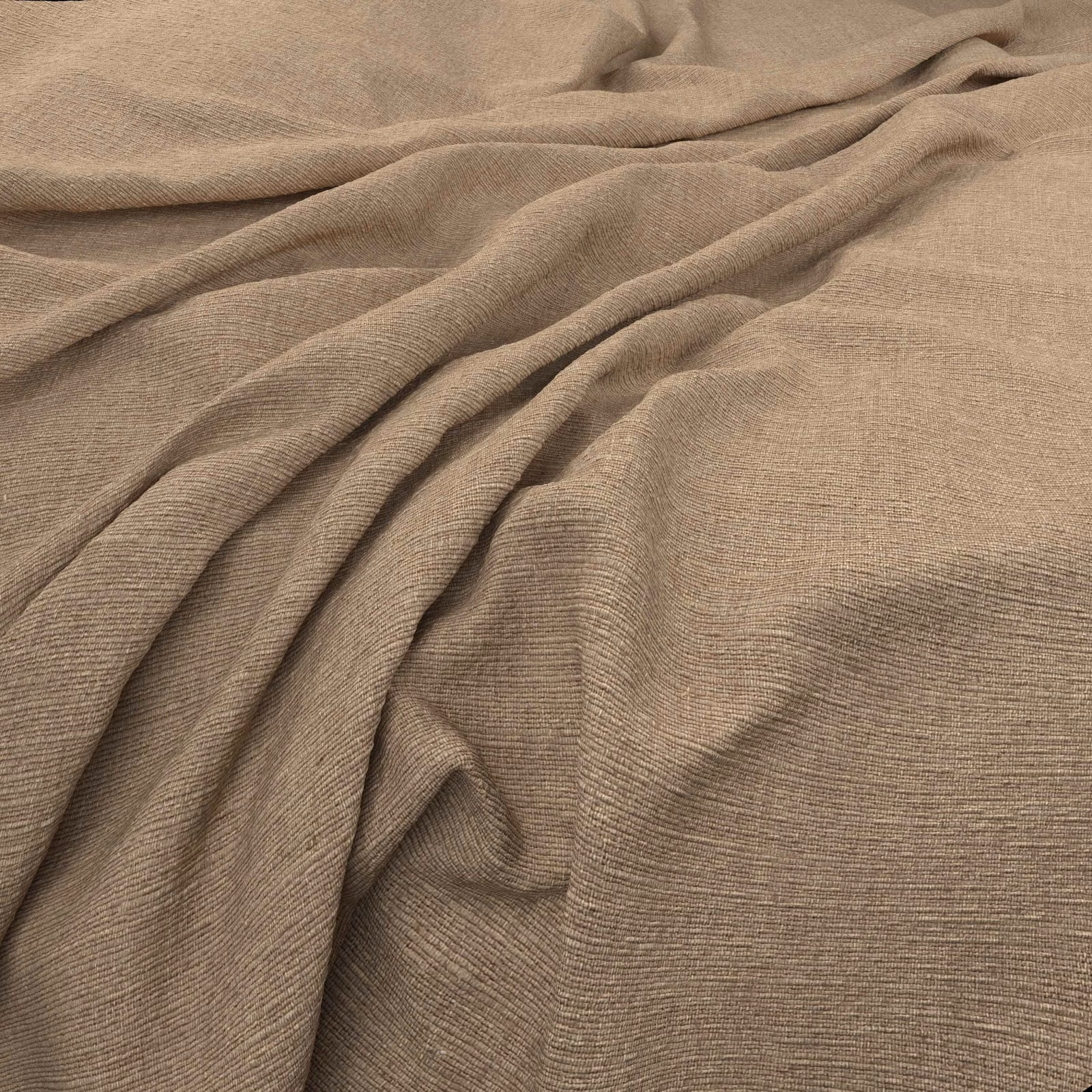 Warm biscuit-taupe fabric showing fine horizontal ribbing in soft folds