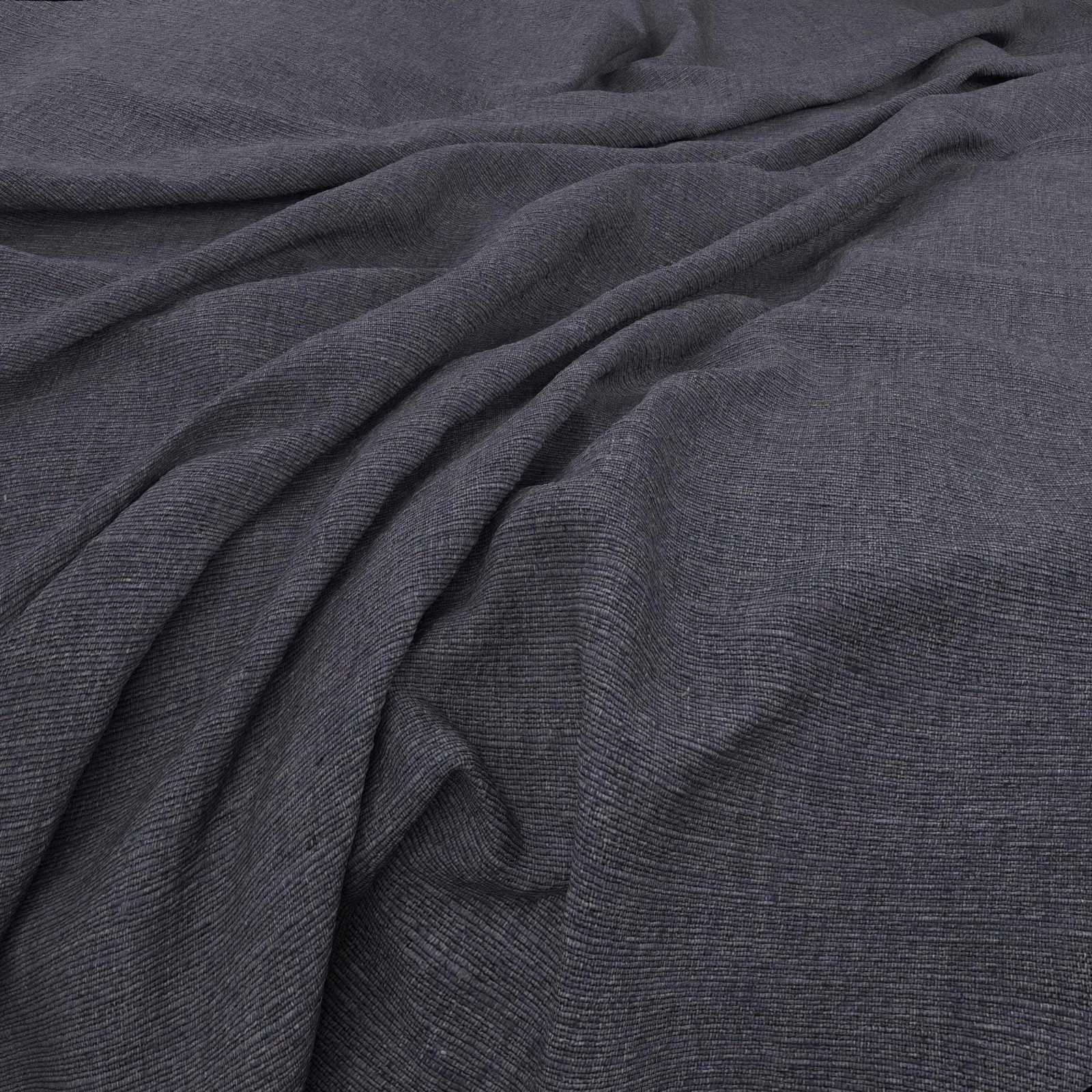 Deep blueberry-blue fabric with fine linear weave gathered into soft folds