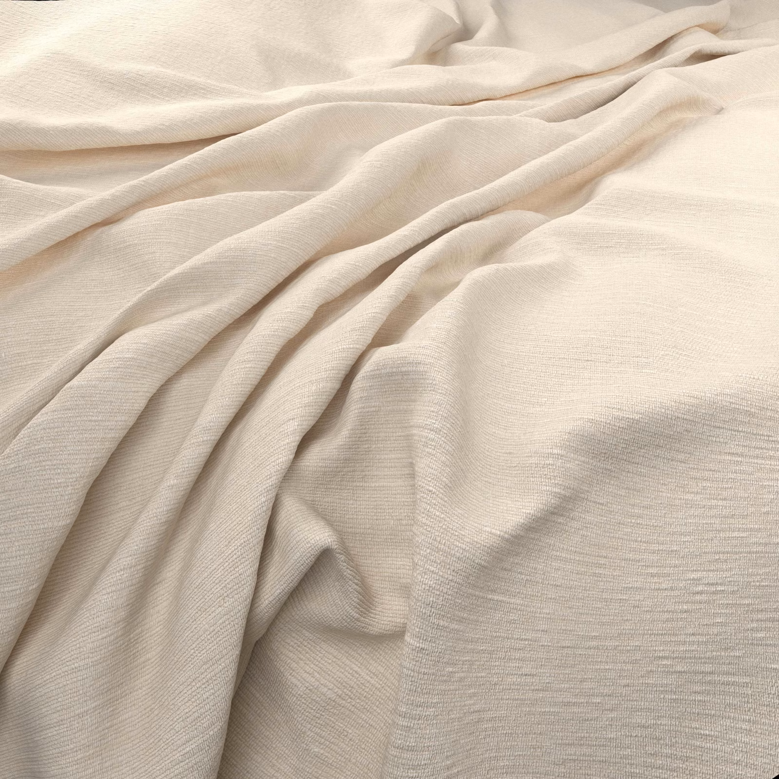 Draped Cambridge Chalk fabric showing a fine ivory horizontal weave and soft gathered folds