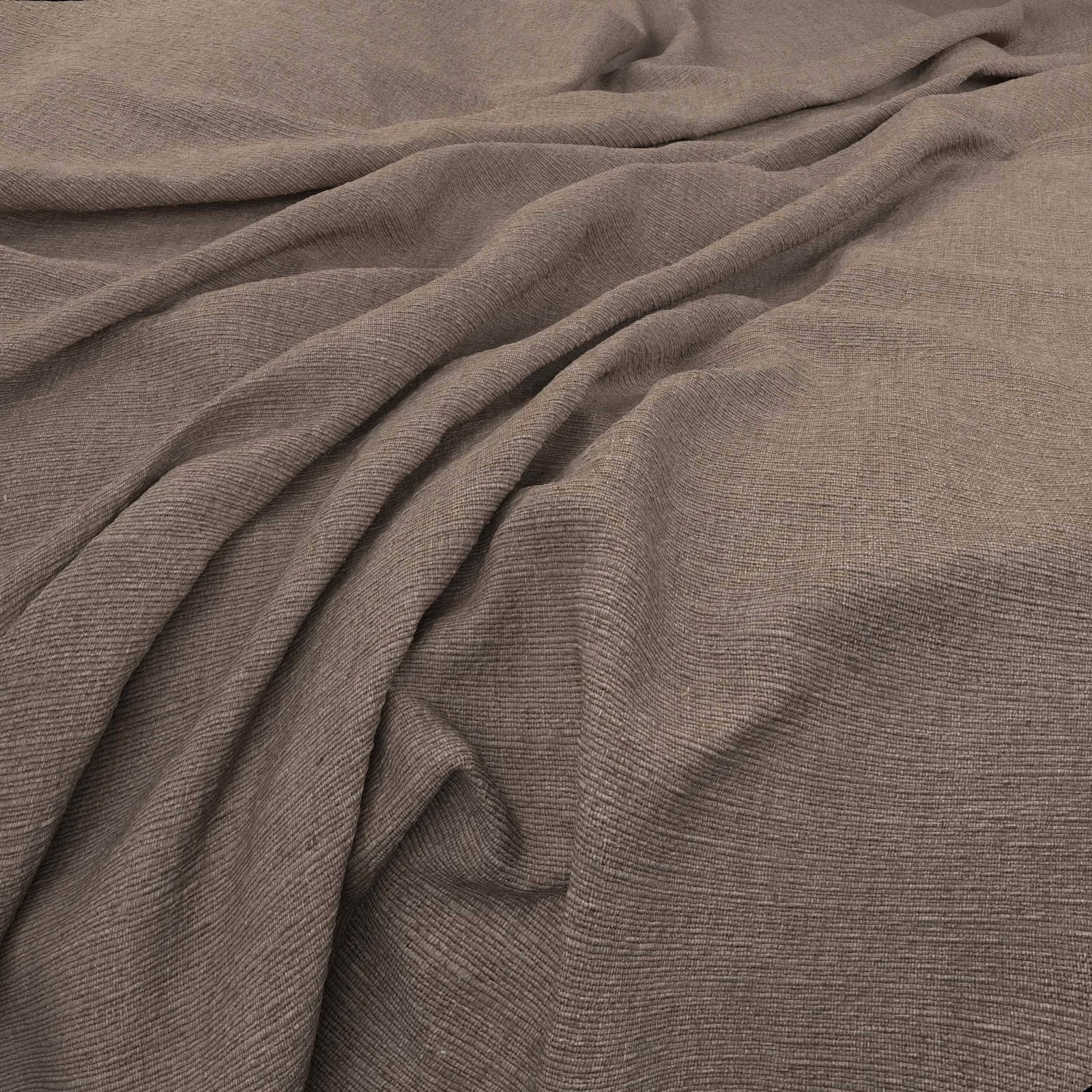 Muted taupe fabric with fine horizontal ribbing falling into soft folds