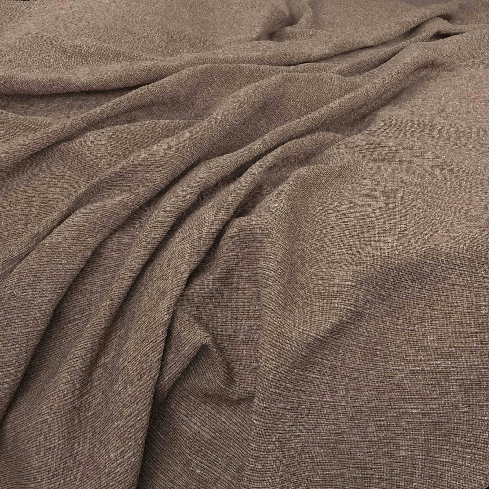 Warm taupe woven fabric with fine horizontal texture, softly gathered into folds