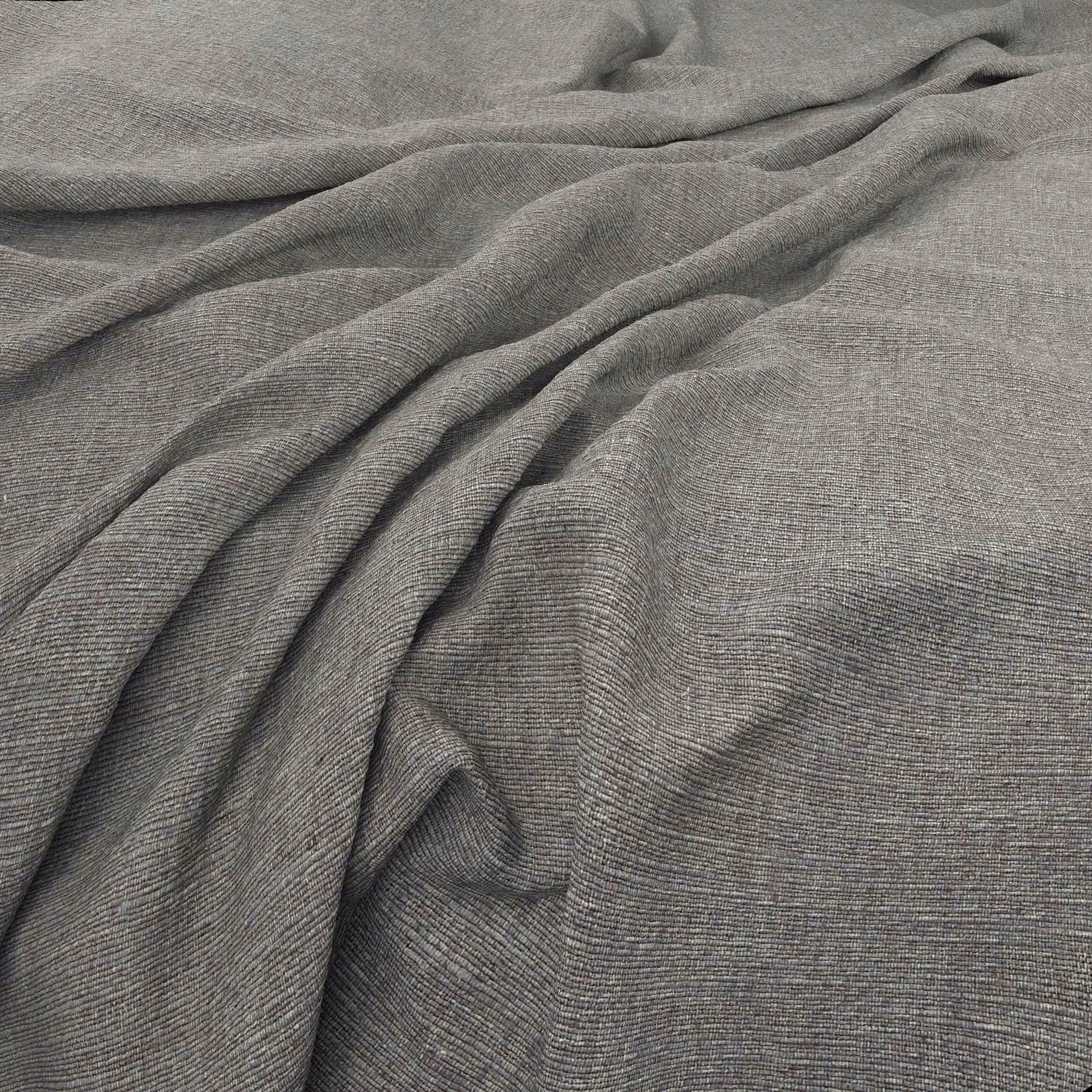 Heathered warm-grey fabric with fine horizontal ribbing gathered into soft folds