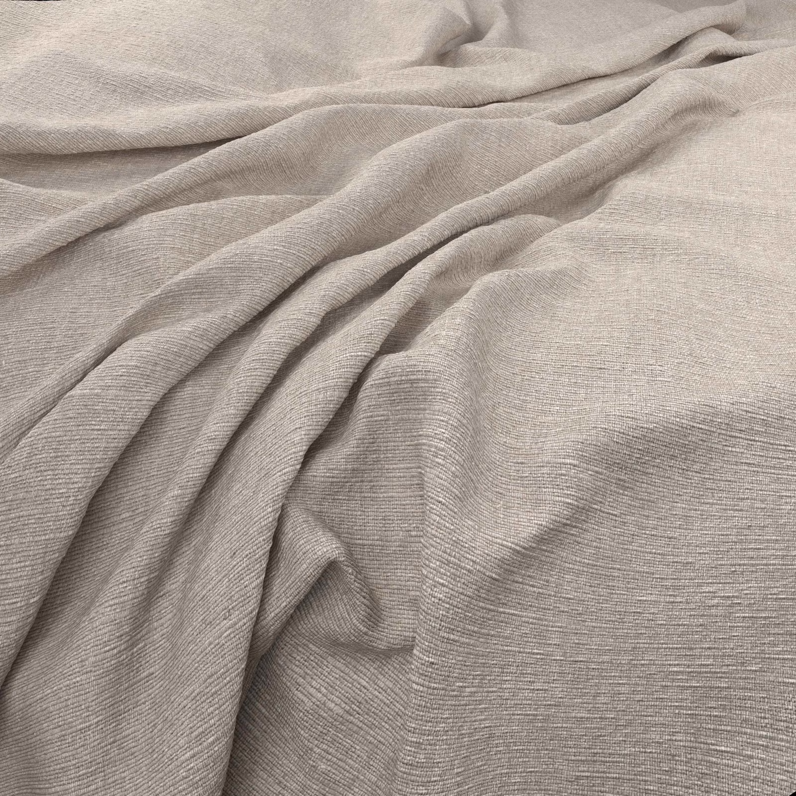 Soft greige taupe fabric with fine horizontal weave draped in gentle folds
