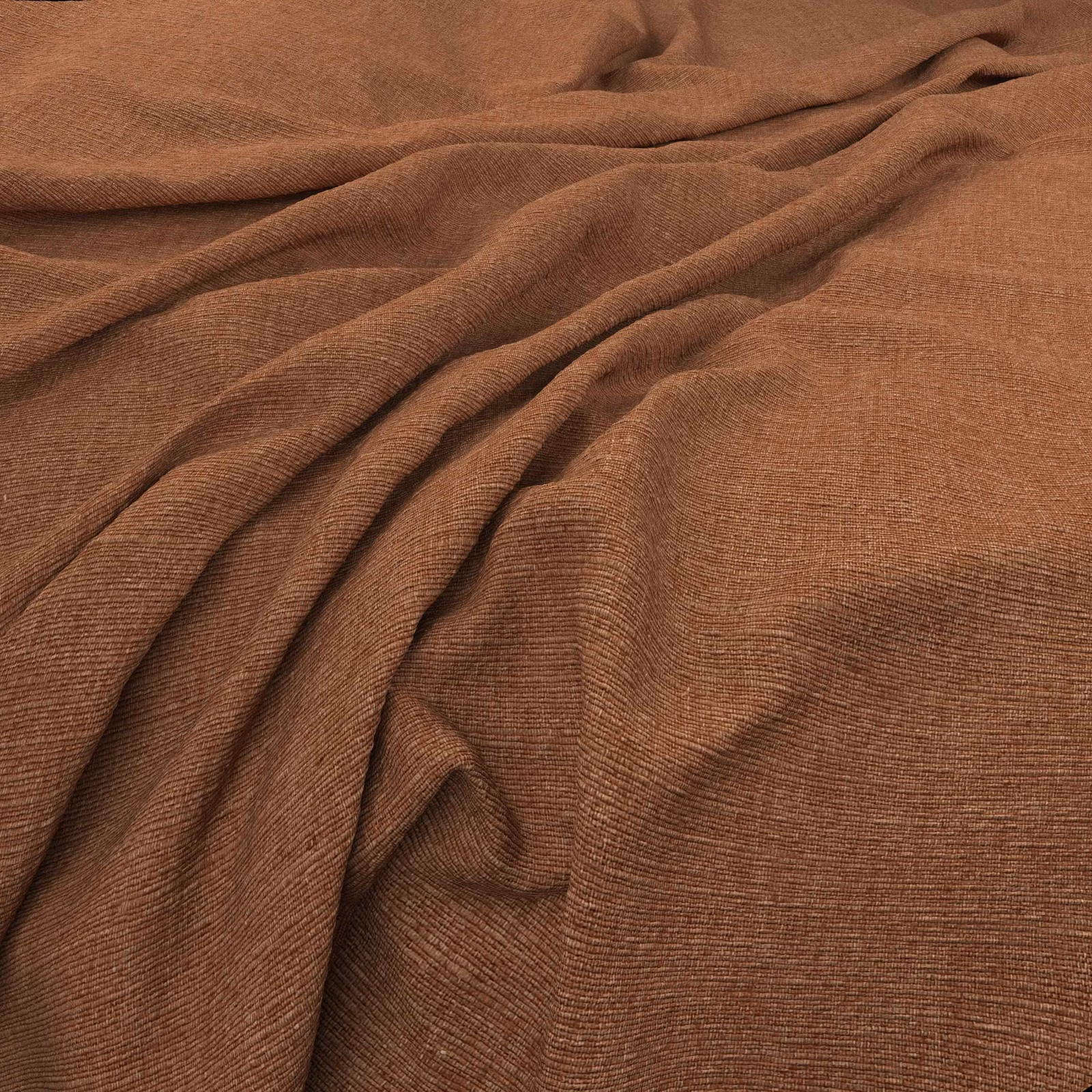 Warm kiln-brown fabric with fine horizontal ribbing arranged in soft draped folds