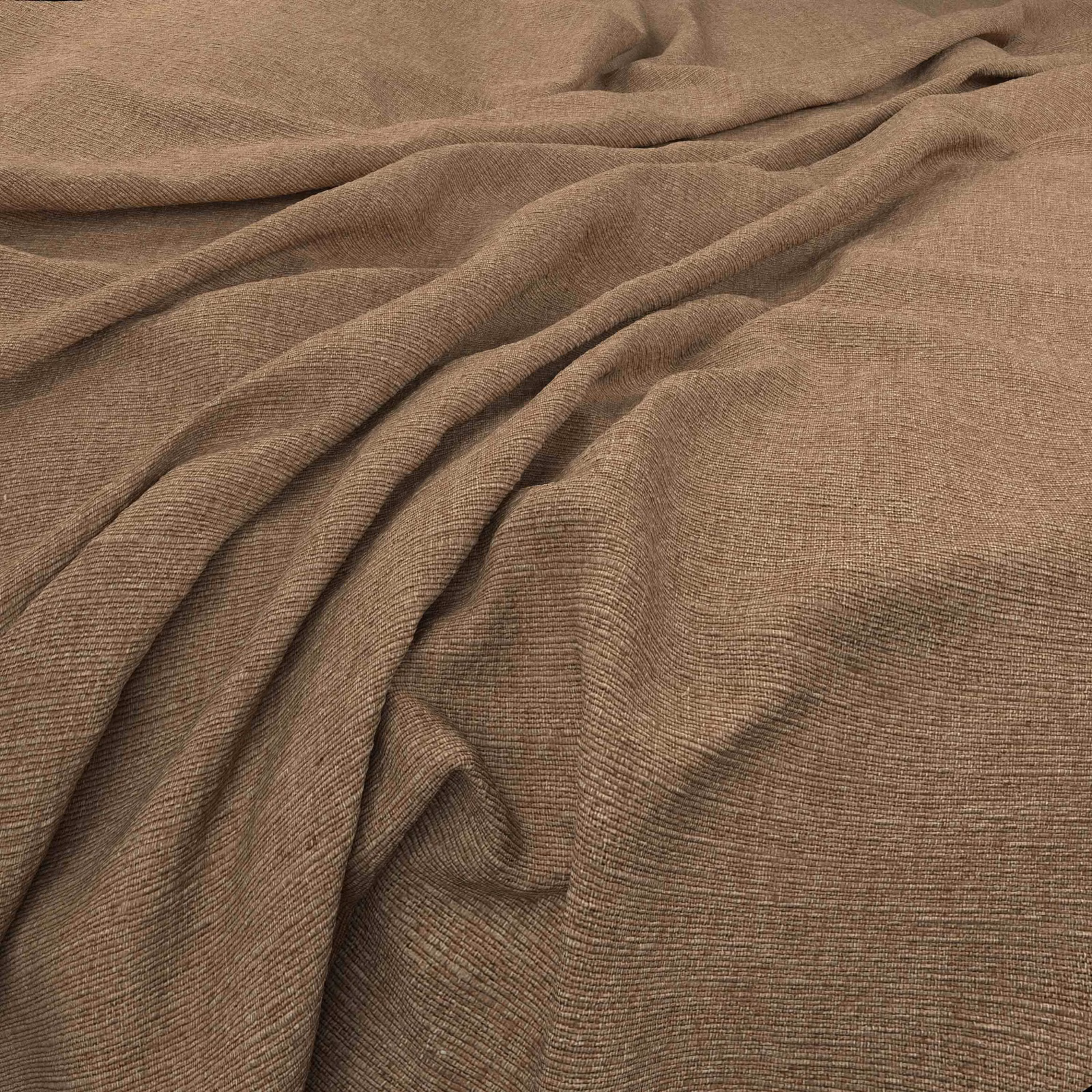 Warm nutmeg-brown woven textile with fine horizontal texture in gathered folds