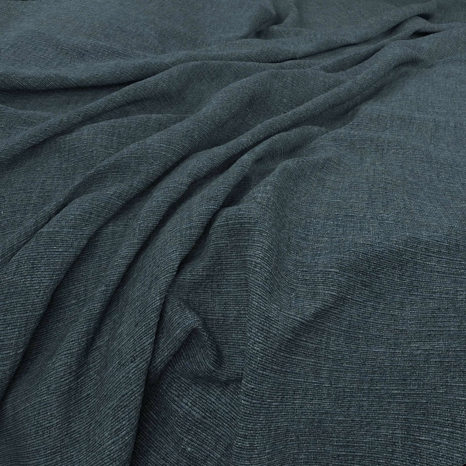 Deep Pacific teal fabric with fine ribbed weave gathered into soft flowing folds