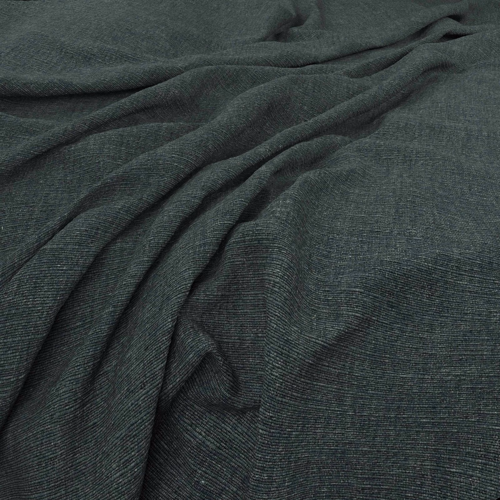 Dark pine-green woven swatch with fine horizontal ribbing and soft folded shadows
