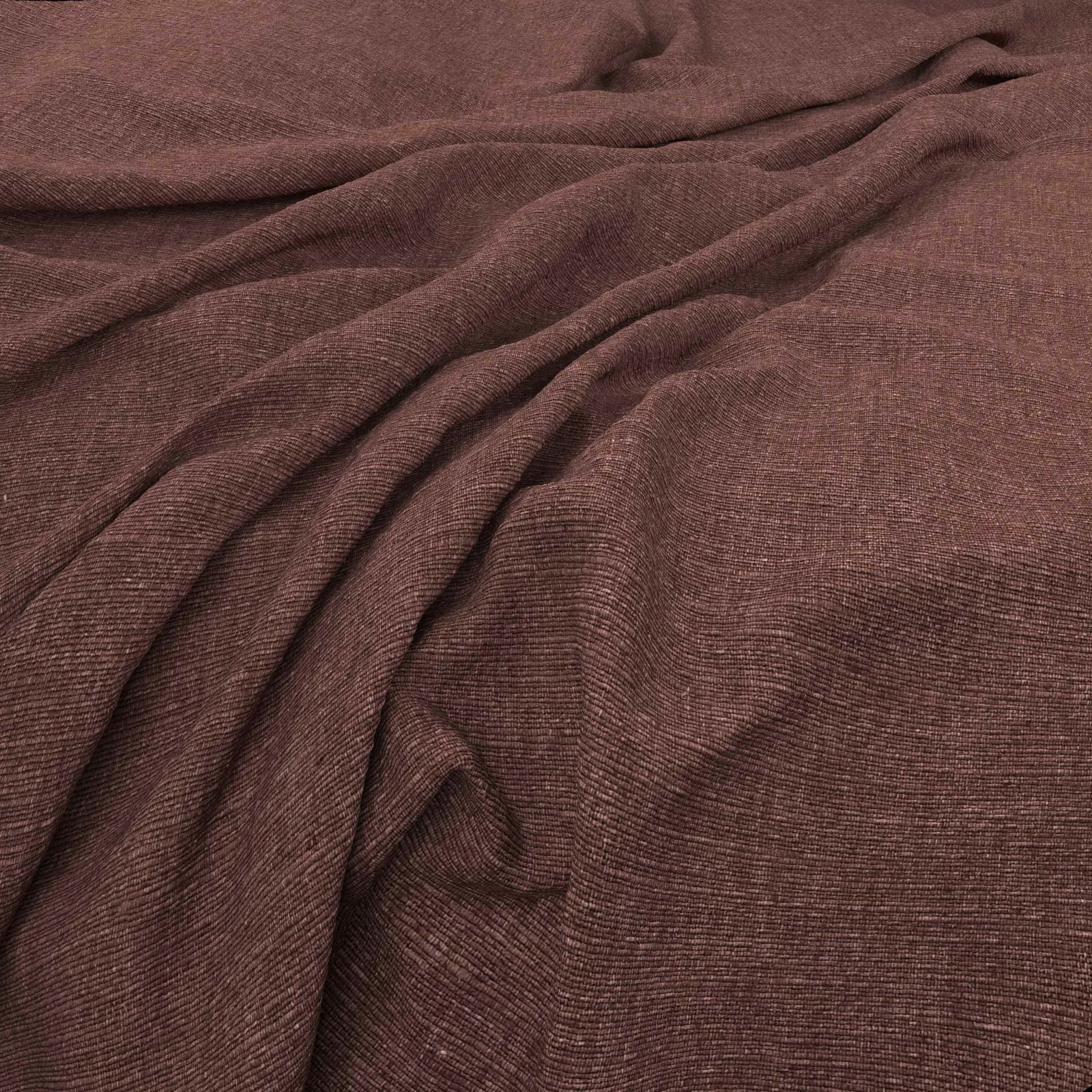 Deep rum-raisin brown fabric with fine ribbed texture gathered into soft folds