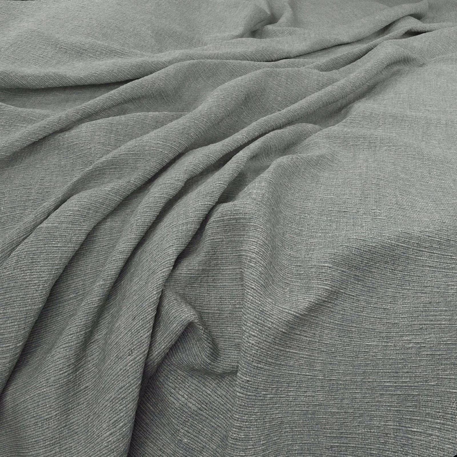 Muted seafoam green fabric with fine horizontal weave draped in soft folds