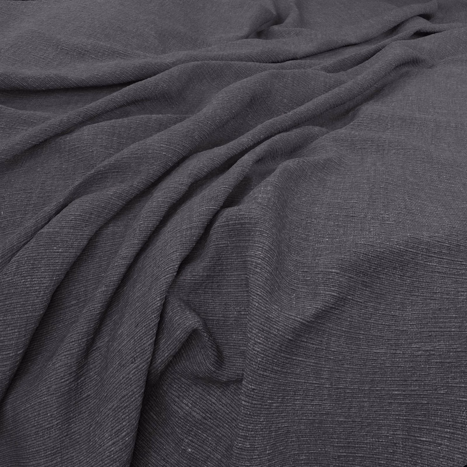 Dark charcoal-grey woven fabric with fine ribbing, softly gathered in folds