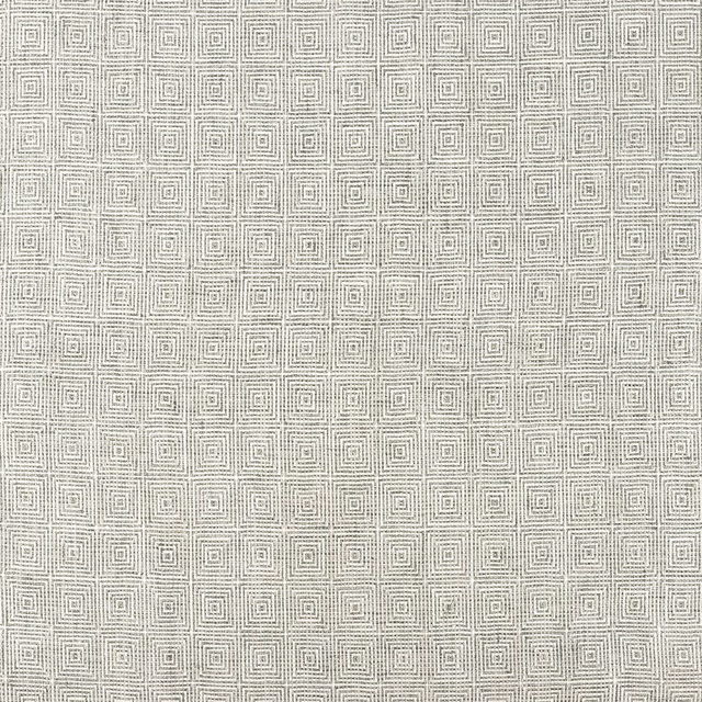 Pale cool-grey woven swatch with tightly repeated concentric square motifs