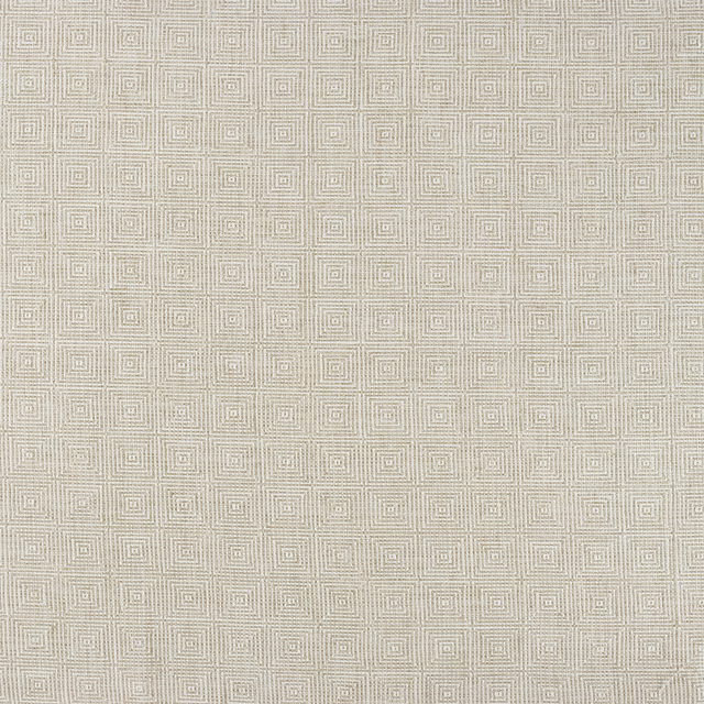Warm natural woven swatch with fine white square-spiral motifs